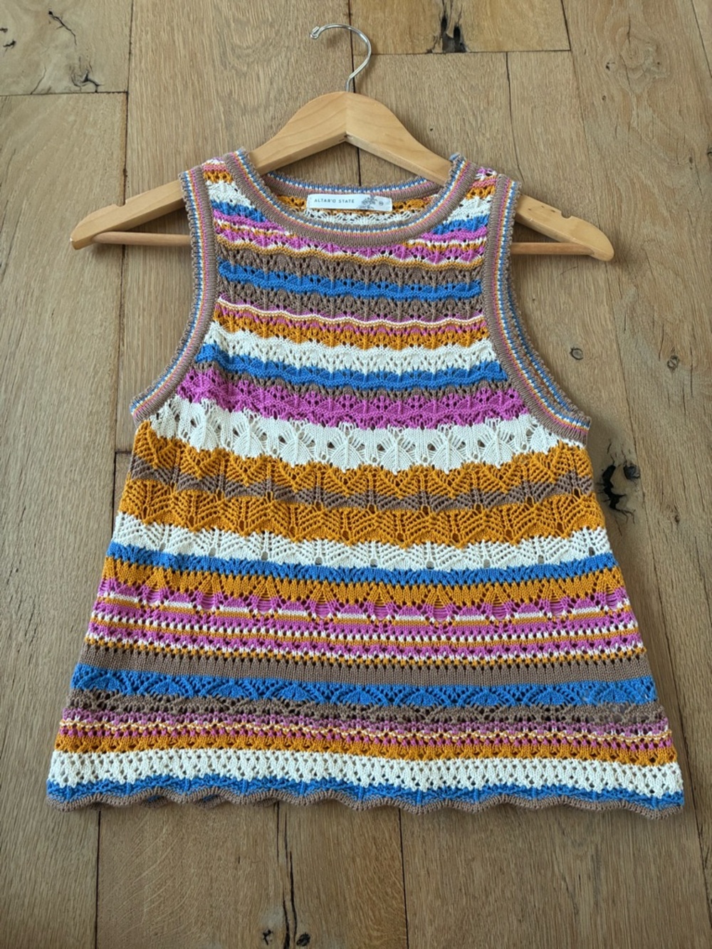 Altar'd State Multicolor Striped Crochet Knit Top
